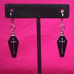 NWOT Coffin with Cross Earrings